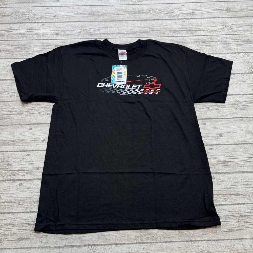 NEW Chevrolet Racing T-Shirt Men's L Black Checkered Flag Streetwear Motosports